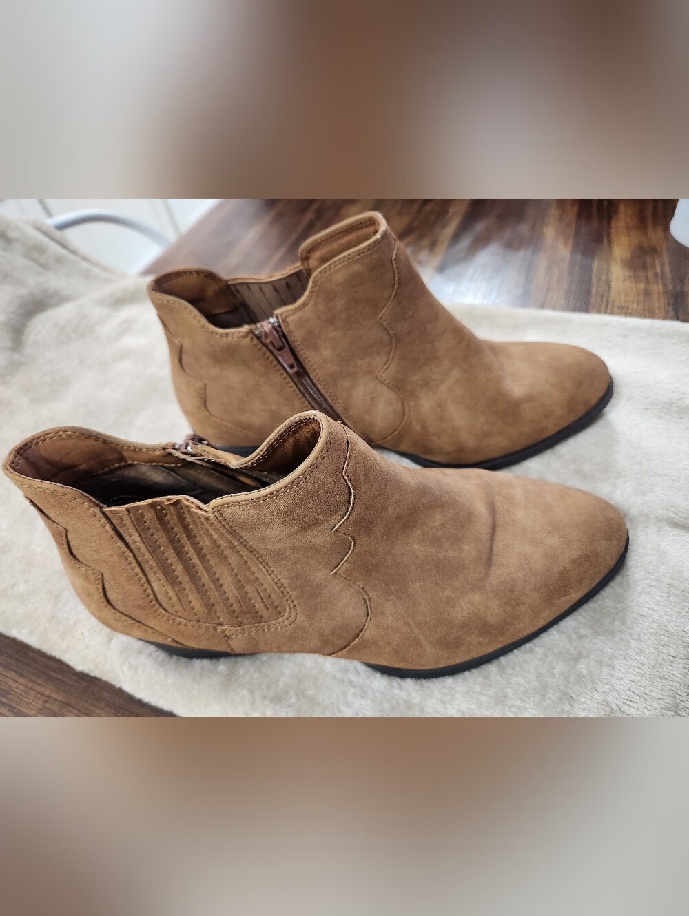 Avenue Tan Suede Chelsea Ankle Booties with Side Zip